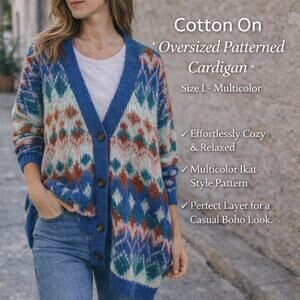 Cotton On Cardigan Sweater Fair Isle Colorful Oversized Layering Winter Apparel